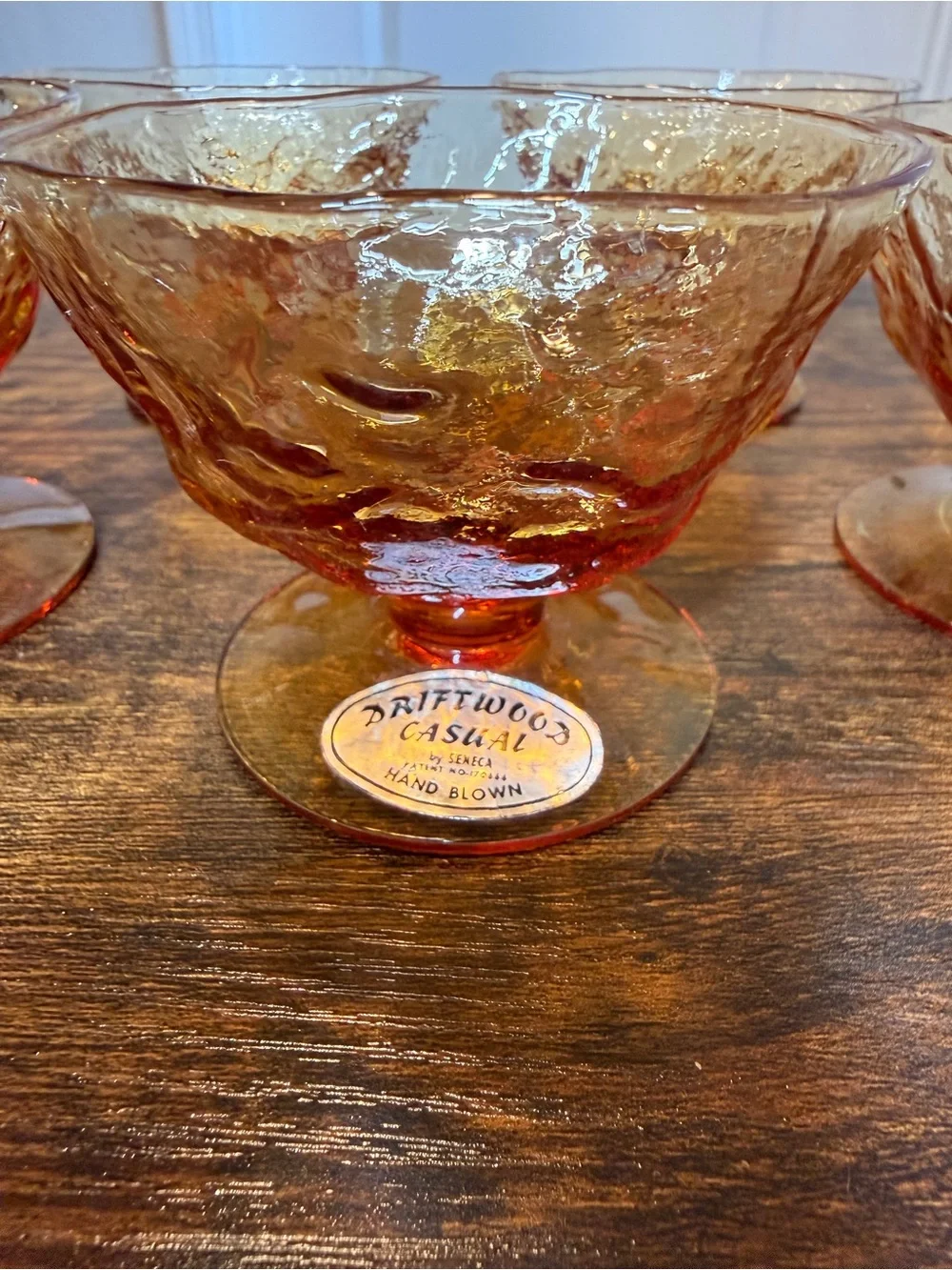 Set of 5 Seneca Driftwood Amber Sherbet Cups - TWO with Original Labels!”